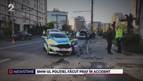 BMW-ul Poliției, făcut praf în accident